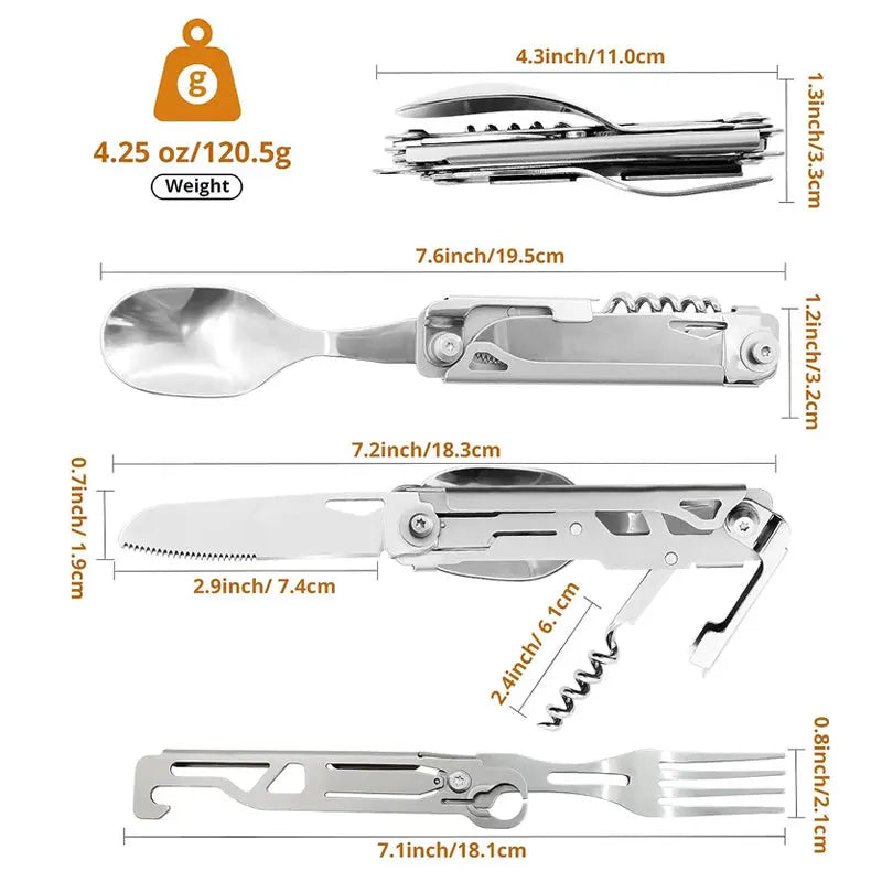 Загрузить изображение в просмотрщик галереи, AdvenCrew Multi Functional 5-in-1 Multi Functional Folding Flatware Set