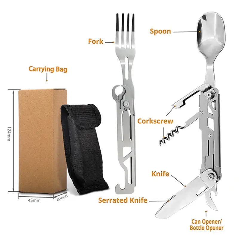 Загрузить изображение в просмотрщик галереи, AdvenCrew Multi Functional 5-in-1 Multi Functional Folding Flatware Set