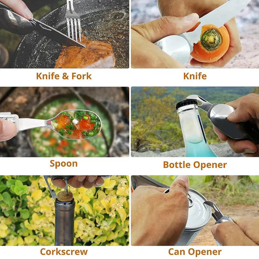 AdvenCrew Multi Functional 5-in-1 Multi Functional Folding Flatware Set