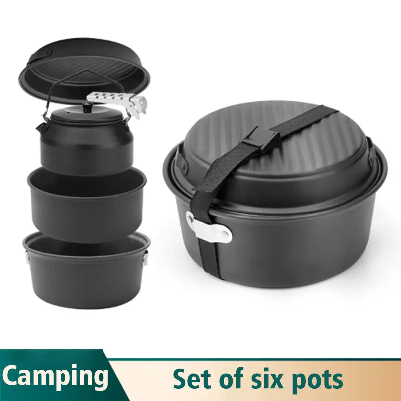 AdvenCrew 6pcs Camping nonstick cookware set with kettle